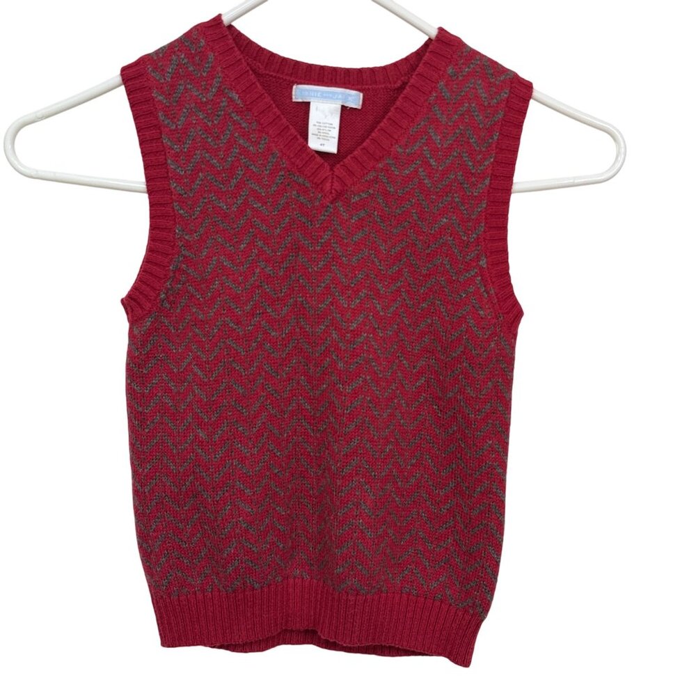 Janie And Jack Chevron Knit Sweater Vest Toddler 4T Red Cotton Blend Stylish Loo